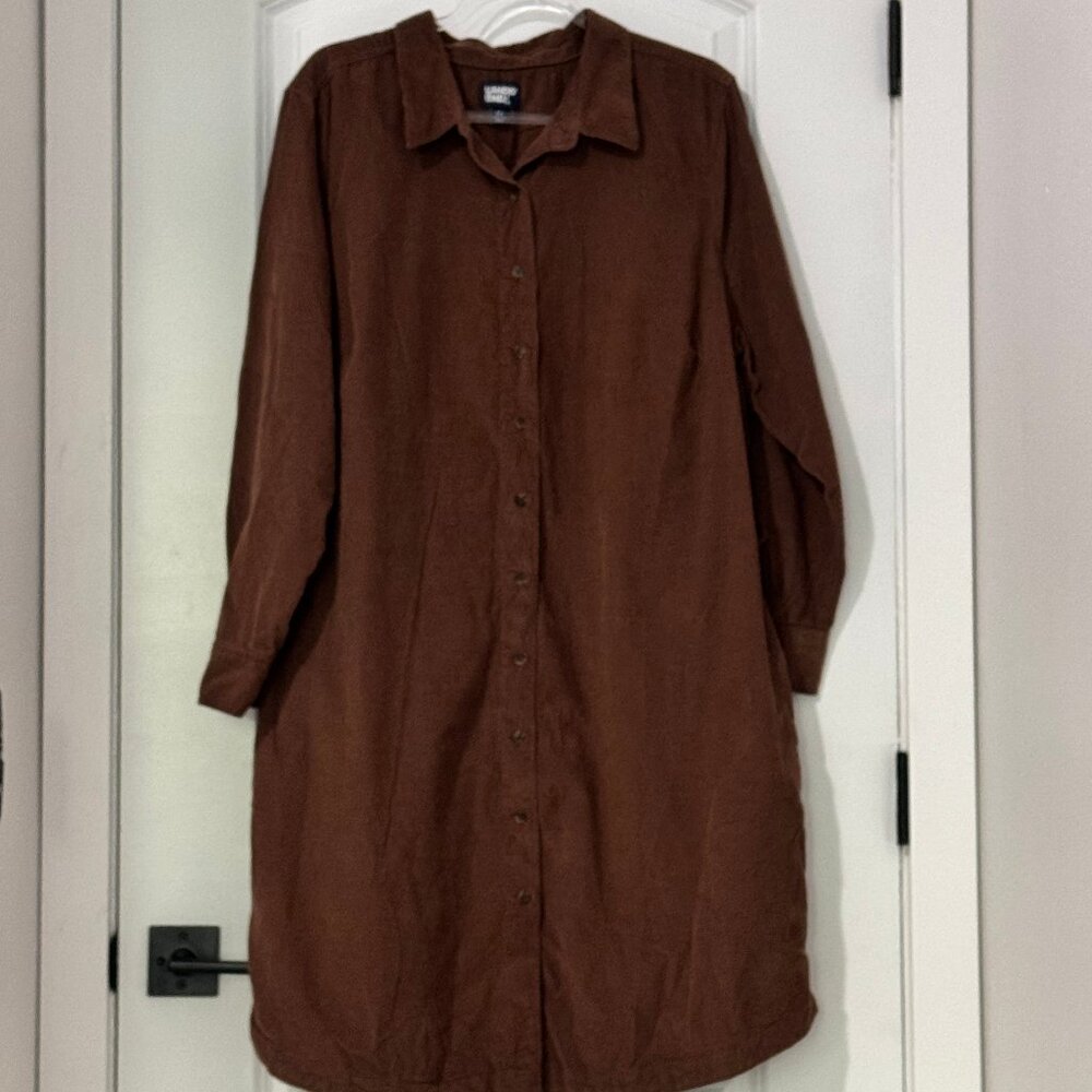 Lands' End Brown Long Button-Up Shirt Dress